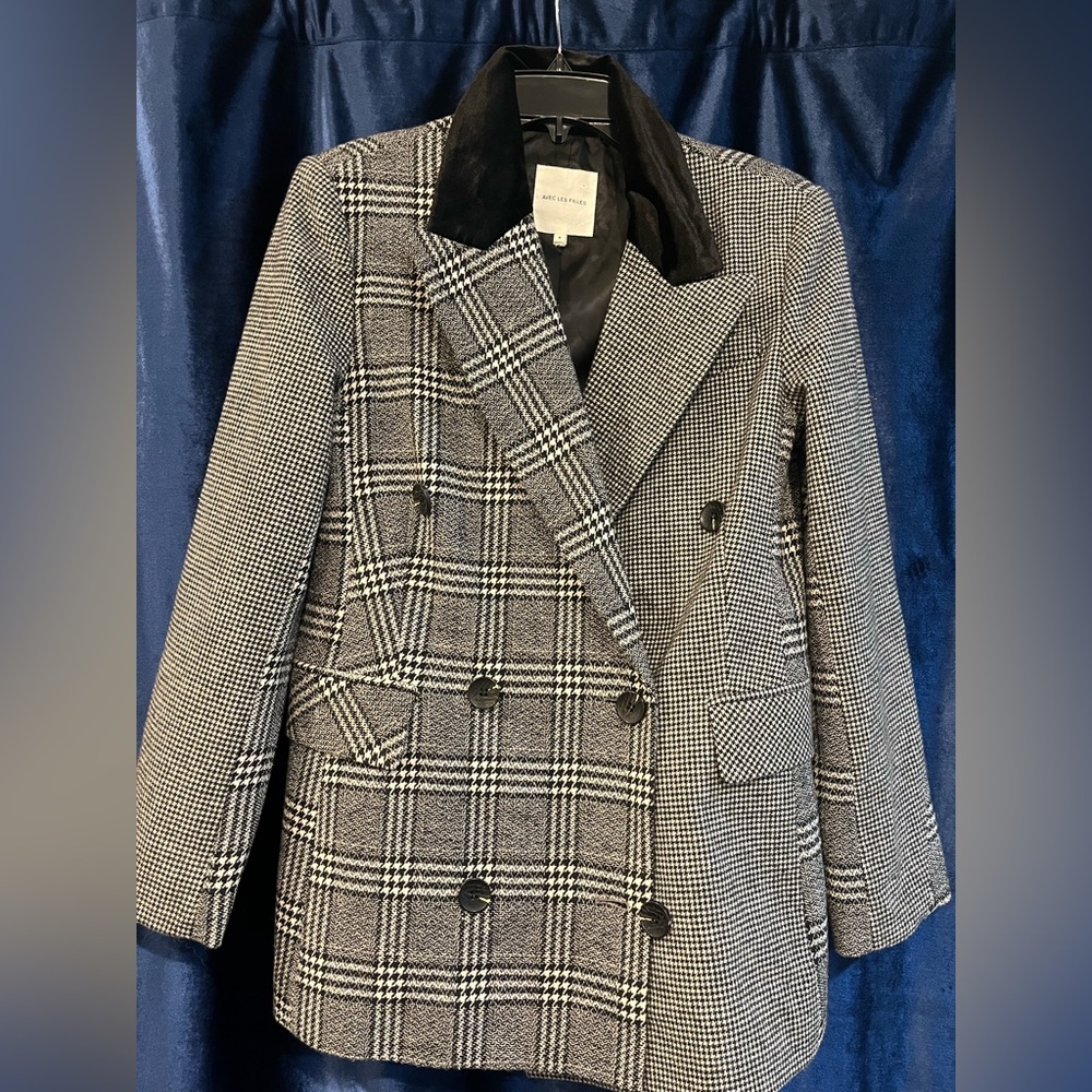 Avec Les Filles Black and White Plaid Blazer